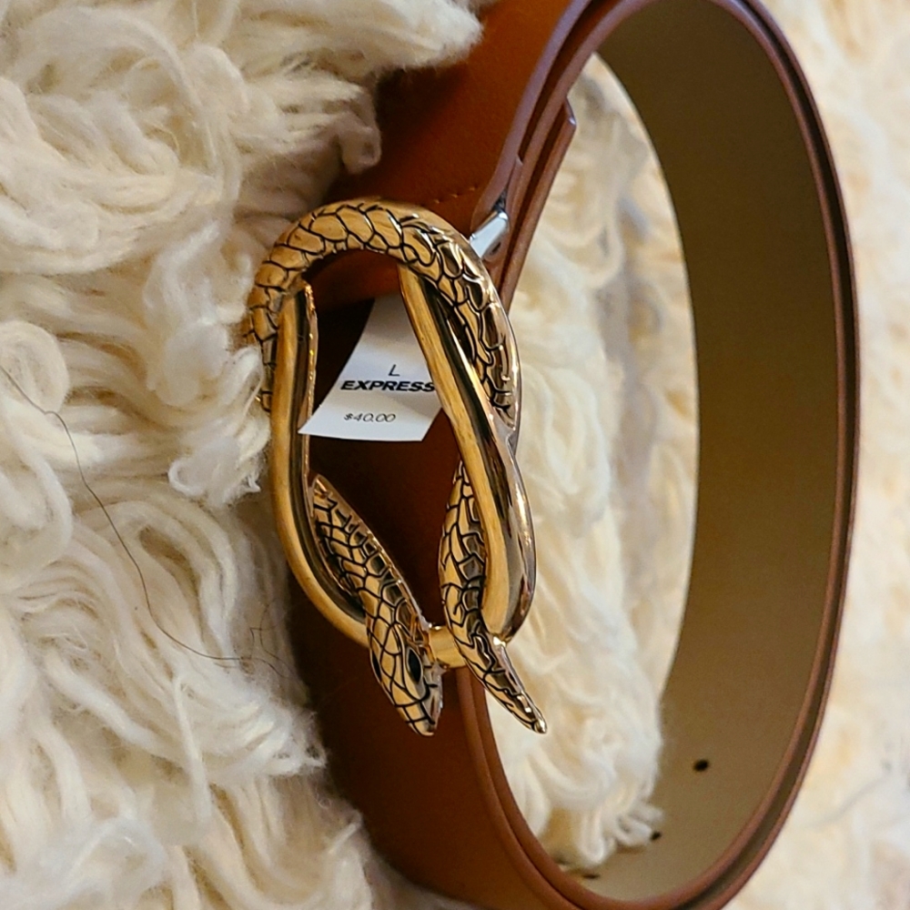 NWT Express cognac L womens belt with snake buckle